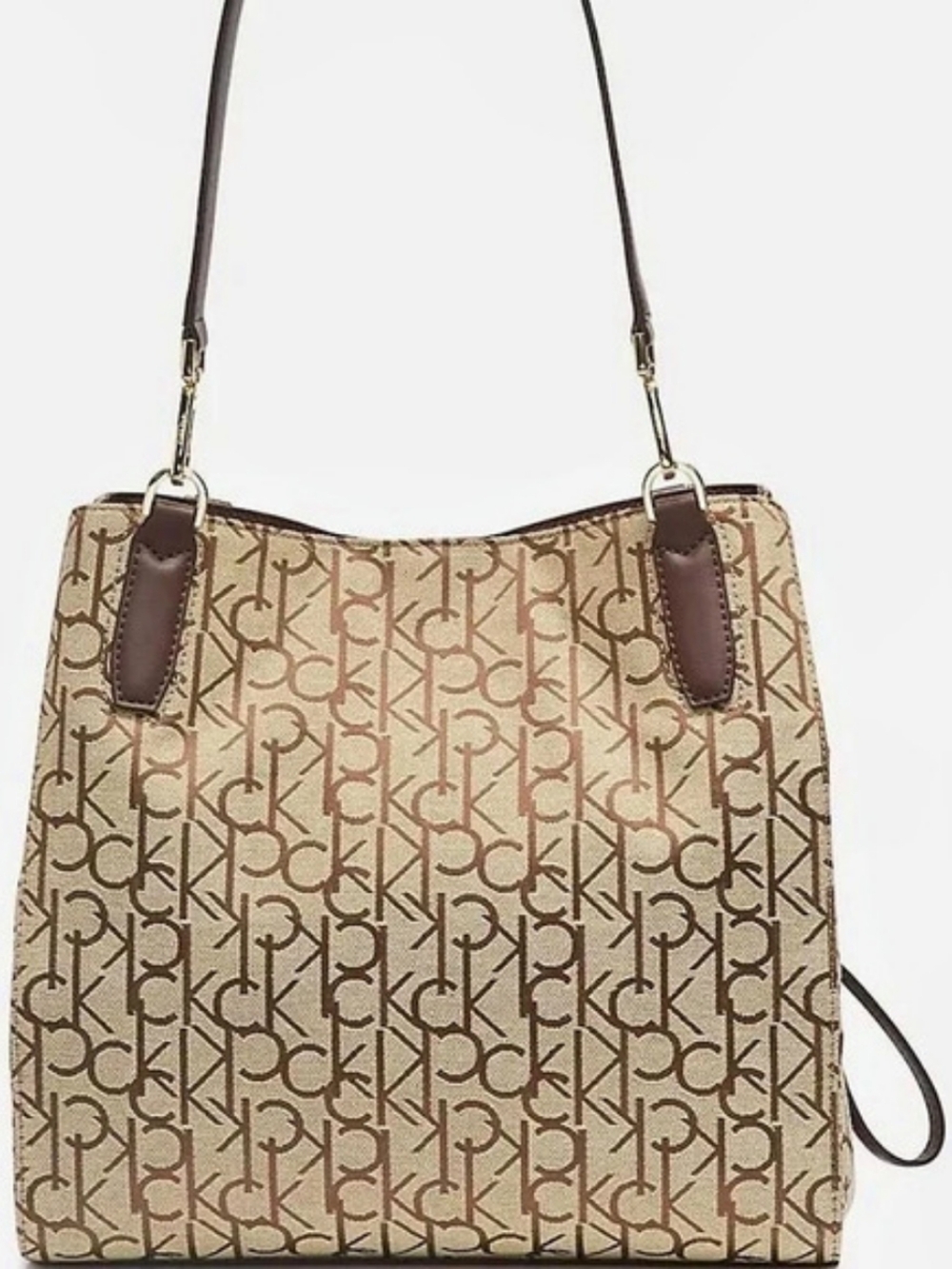 Calvin Klein Lucy Triple Compartment Shoulder Bag Brown & Tan
